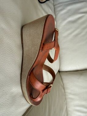 A.P.C. Tan Brown Leather Wedge Sandals orig price $235